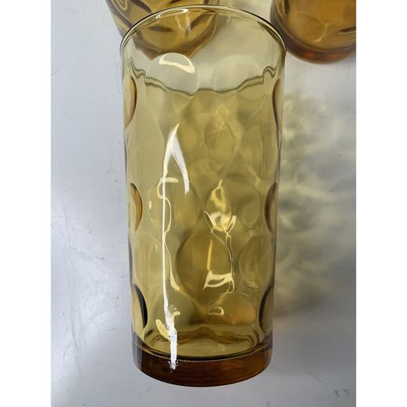 6 Hazel Atlas Amber El Dorado Optic Dot Coin Tumbler Juice Glasses MCM Vintage - Picture 8 of 11